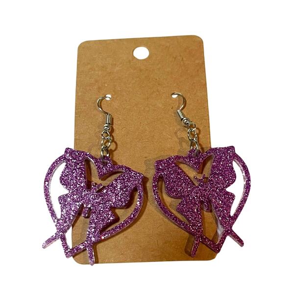 Handmade Jewelry - Handmade epoxy resin butterfly earrings - orchid purple glitter